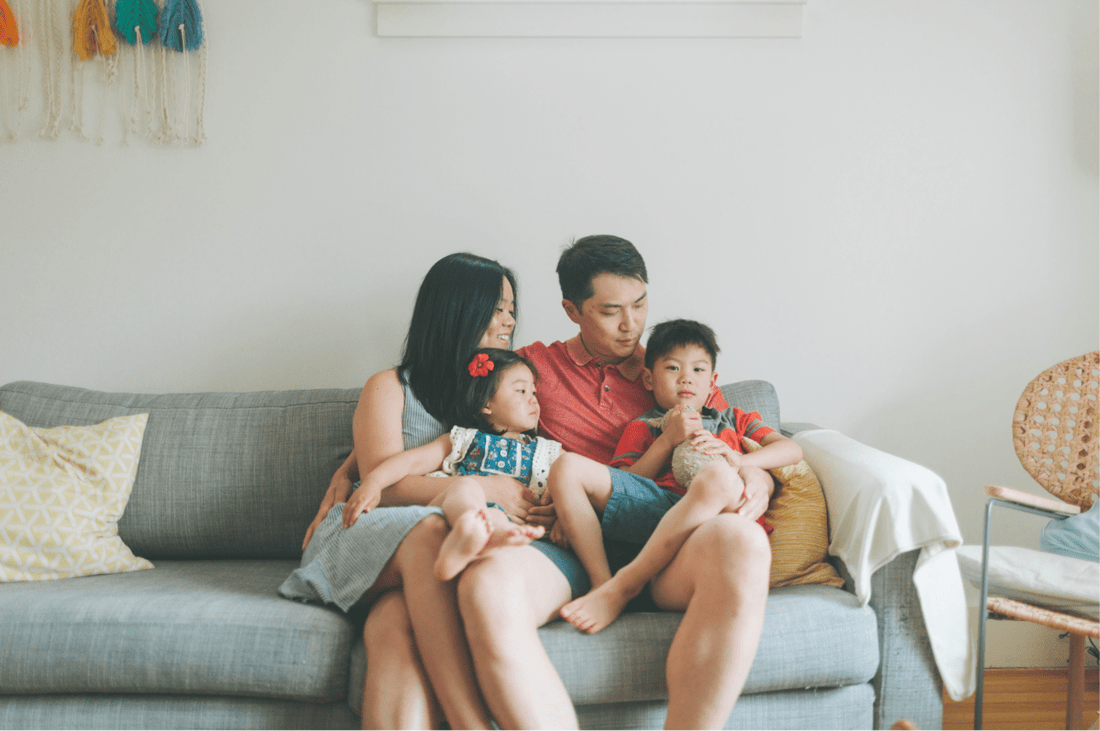 Family enjoying clean air from their home purifier