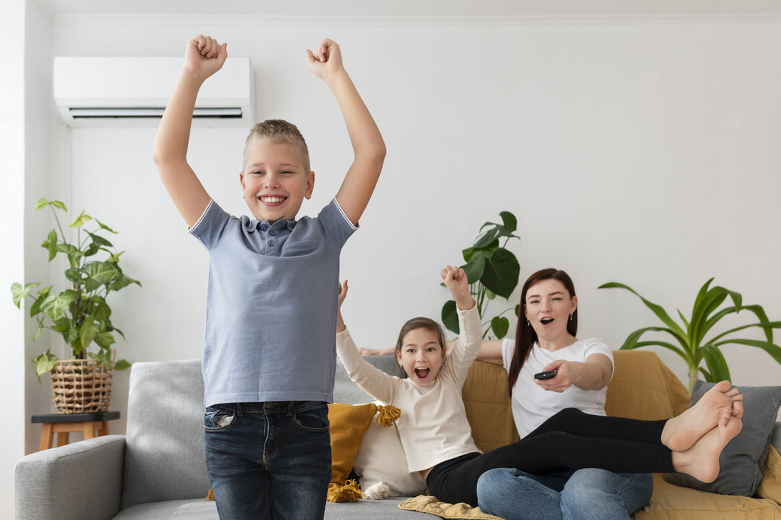 Family enjoying clean air in a well-ventilated home