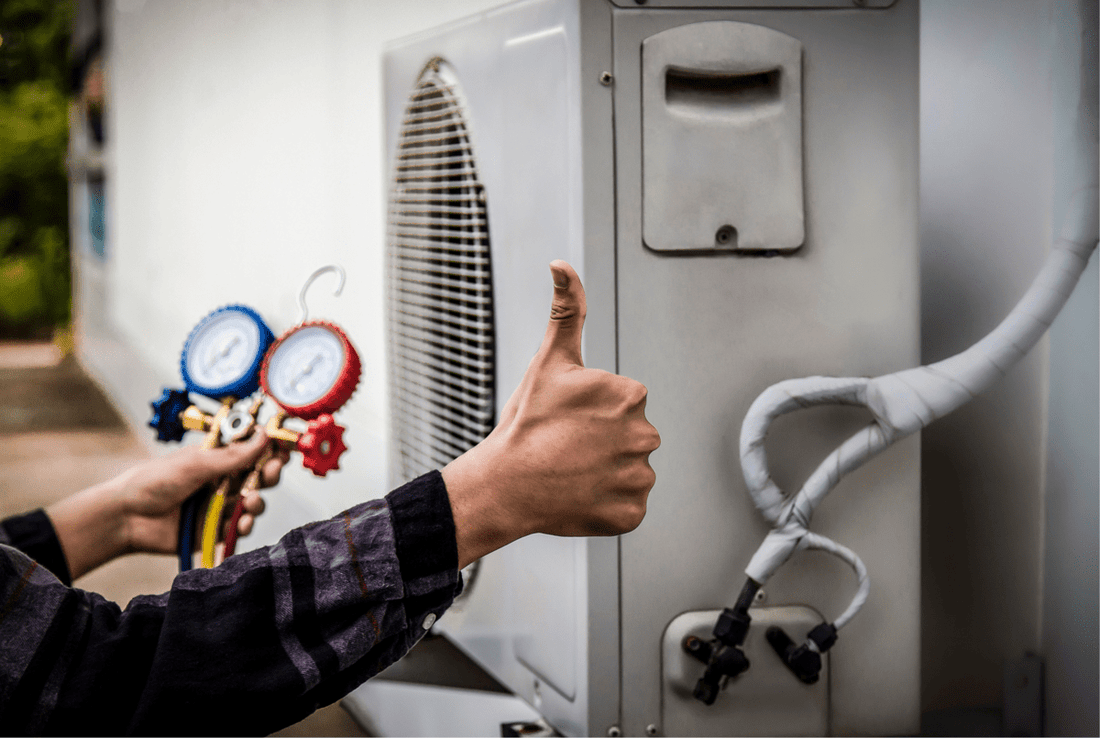 Professional conducted maintenance check on an air conditioner