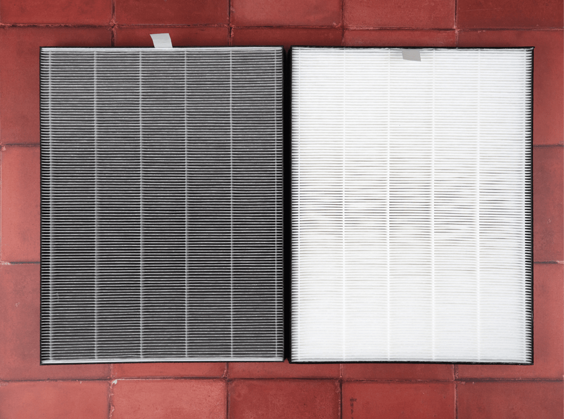 Washable air filters before and after cleaning